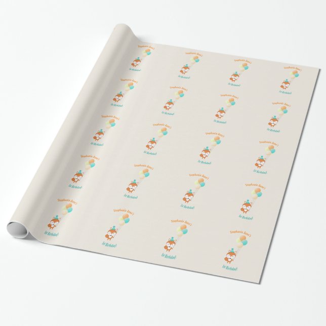 Papier Cadeau Renard boisé avec ballons (Déroulé)
