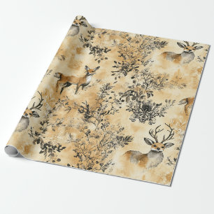 Papier Cadeau Renard botanique or noir motif victorien