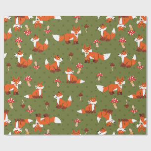 Papier Cadeau renard cottagecore champignon forêt bois points