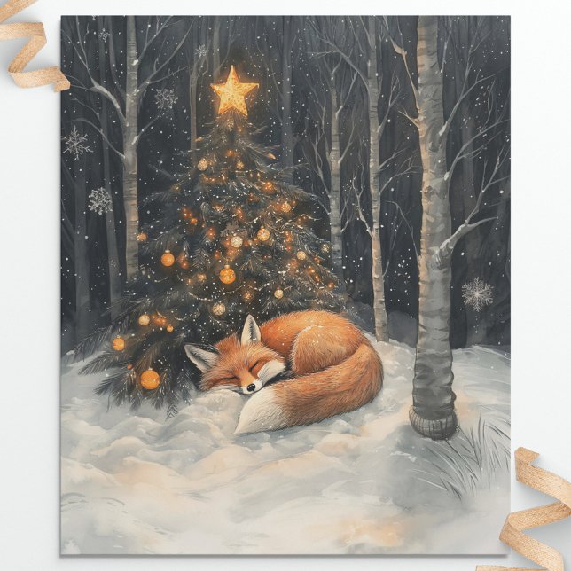 Papier Cadeau Renard couché Whimsical Rustique Découpage de Noël (Créateur téléchargé)