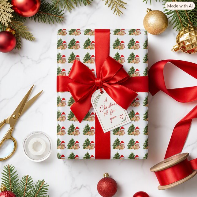 Papier Cadeau Renard de Noël Festif Fantaisie Fêtes (Créateur téléchargé)