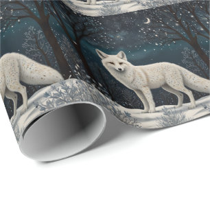 Papier Cadeau Renard d'hiver blanc rétro élégant