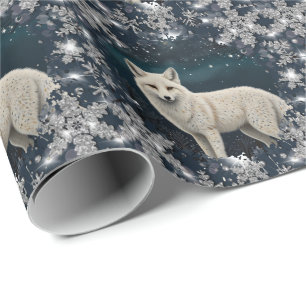Papier Cadeau Renard d'hiver blanc rétro élégant flocon de neige
