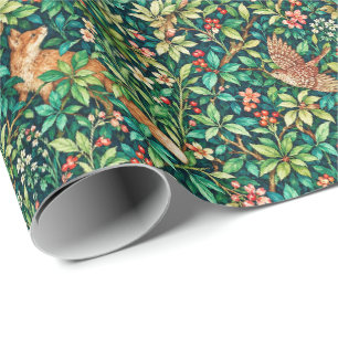 Papier Cadeau Renard et faisan inspirés de William Morris