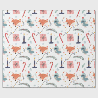 Papier Cadeau Renard et oiseau fantaisistes de Noël - Motif de v