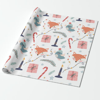 Papier Cadeau Renard et oiseau fantaisistes de Noël - Motif de v