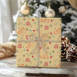Papier Cadeau renard mignon - Baies et flocons de neige– Noël ré