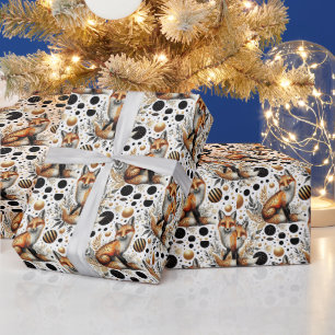 Papier Cadeau Renard mignon et points sans couture