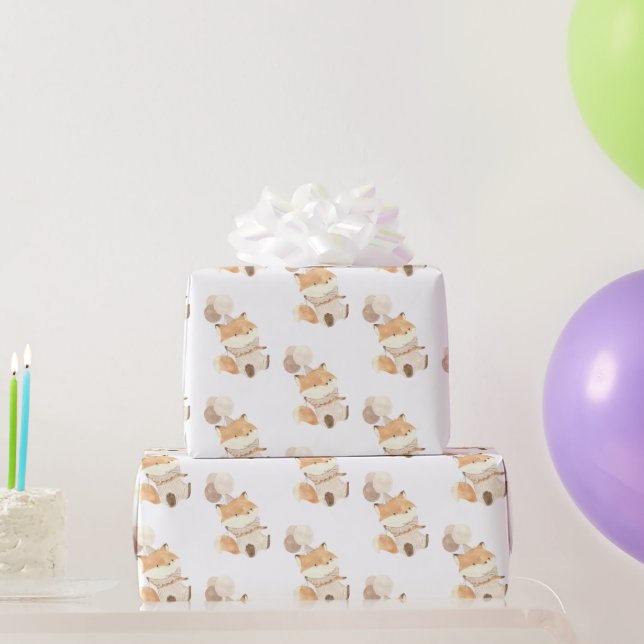 Papier Cadeau Renard moderne simple avec ballons (Cadeaux de fête)