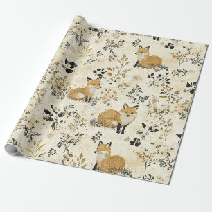 Papier Cadeau Renard noir or Arts & Crafts motif floral