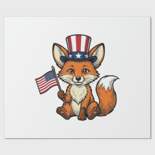 Papier Cadeau Renard Patriotique Vintage Gravure Chemise Design_