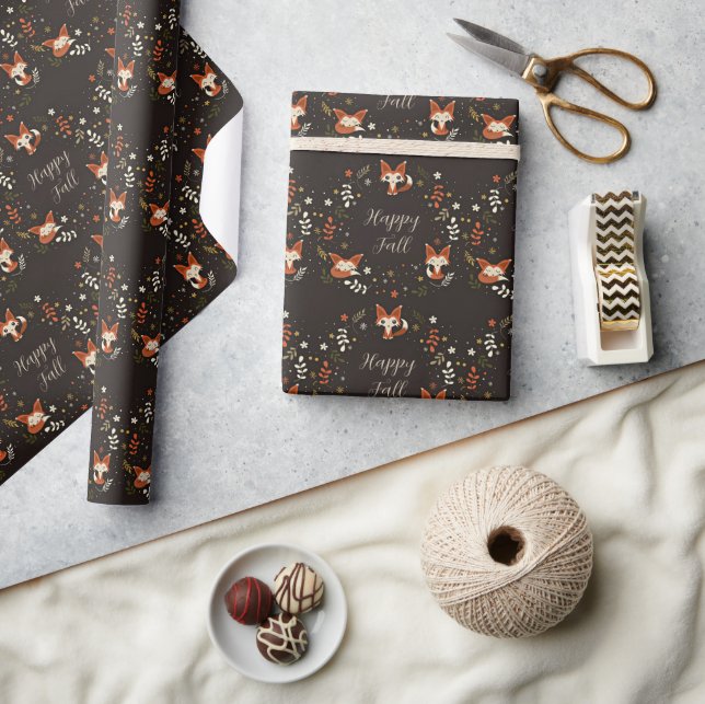 Papier Cadeau Renards d'automne avec texte personnalisable  (Artisanat)