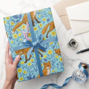 Papier Cadeau Renards et papillons sur le bleu de la piscine
