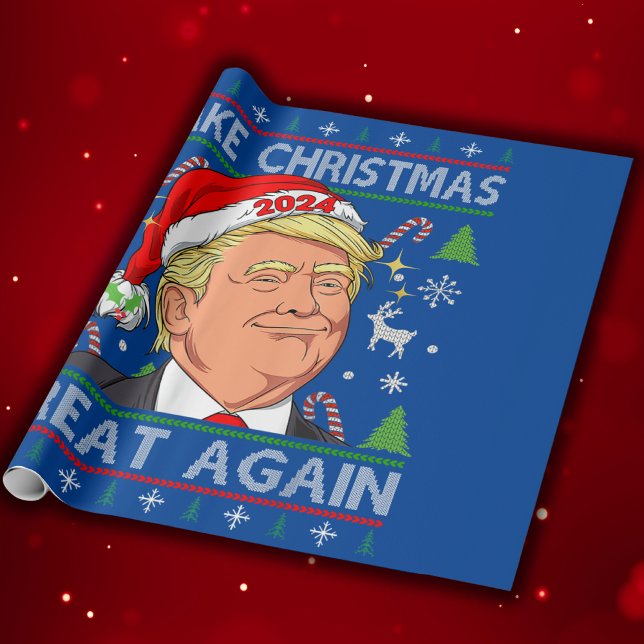 Papier Cadeau Rendre Noël à nouveau super drôle Trump 2024 (Créateur téléchargé)