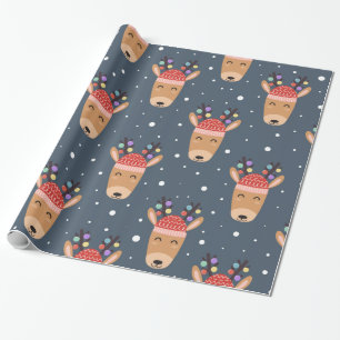 Papier Cadeau Renne Bleu Rustique Mignon Fantaisiste Amusant Vac