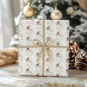 Papier Cadeau Renne de Noël blanc or