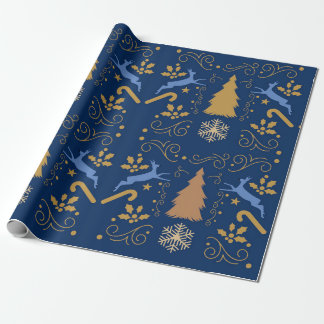 Papier Cadeau Renne de Noël Blue Gold