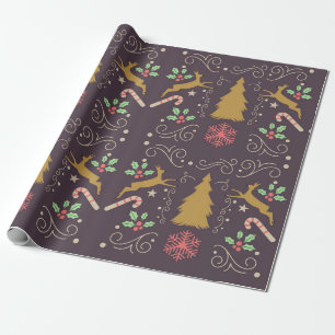 Papier Cadeau Renne de Noël en or