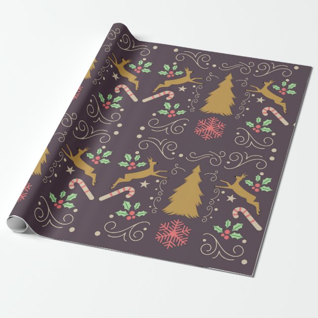 Papier Cadeau Renne de Noël en or  (Déroulé)
