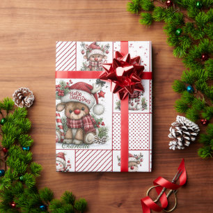 Papier Cadeau Renne de Noël et bonhomme de neige