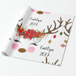 Papier Cadeau Renne de Noël féminin personnalisé