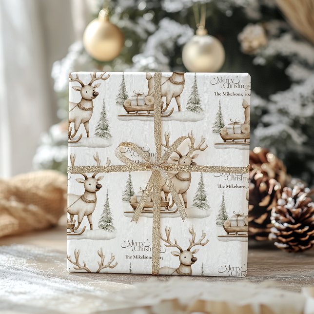 Papier Cadeau Renne de Noël rustique bleu cosy (Créateur téléchargé)