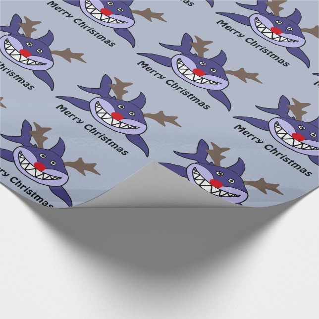 Papier Cadeau Renne drôle de requin de Noël (Coin)