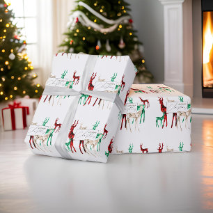 Papier Cadeau Renne en cristal de pierre précieuse Joyeux Noël F