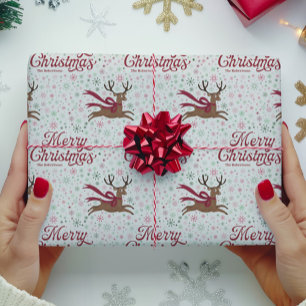 Papier Cadeau Renne Rétro avec Flocons de Neige Atomiques Person