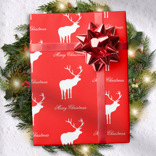 Papier Cadeau Renne Rouge Classique Élégant Noël