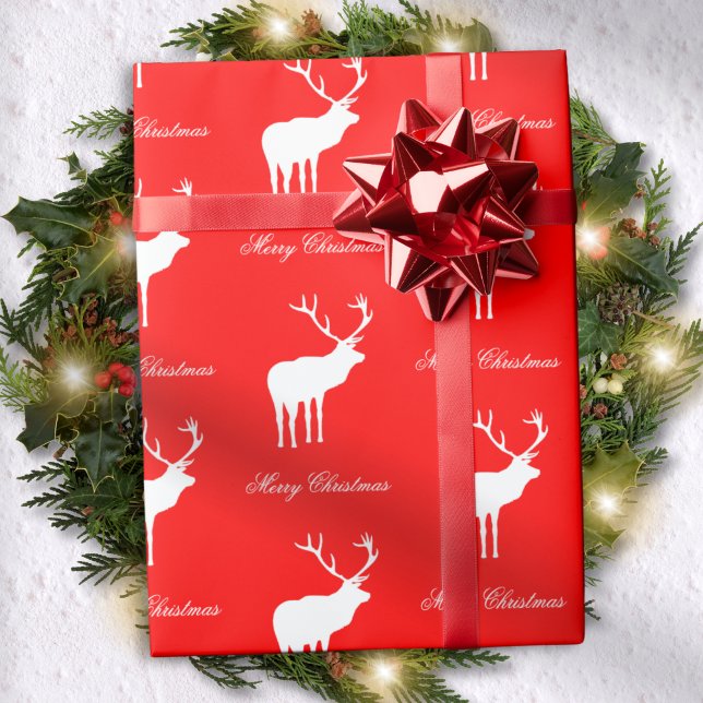 Papier Cadeau Renne Rouge Classique Élégant Noël  (Créateur téléchargé)