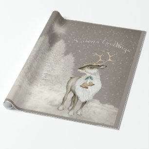 Papier Cadeau Renne rustique adorable en hiver