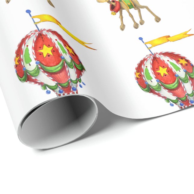 Papier Cadeau Renne volant en ballon (Coin rond)