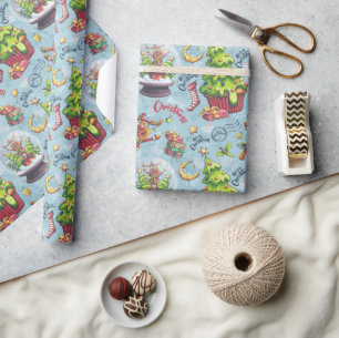 Papier Cadeau Rennes de Noël et boules à neige