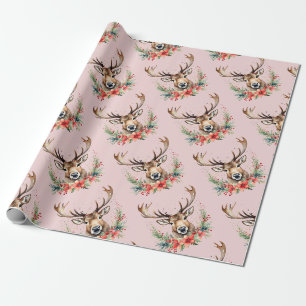Papier Cadeau Rennes de Noël florales