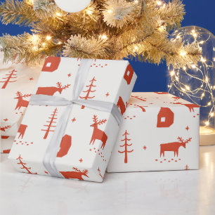 Papier Cadeau Rennes de Noël. Motif d'animaux des bois rouges