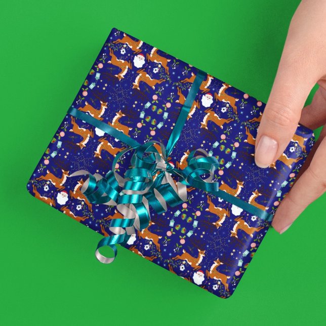 Papier Cadeau Rennes de Noël Motif sans couture bleu (Créateur téléchargé)