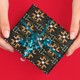 Papier Cadeau Rennes de Noël Motif sans couture noir