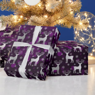 Papier Cadeau Rennes d'hiver et flocons de neige Bokeh et feuill