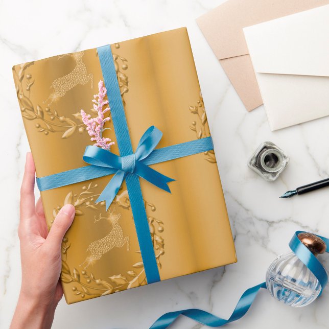 Papier Cadeau Rennes d'or et couronne Noël (Créateur téléchargé)