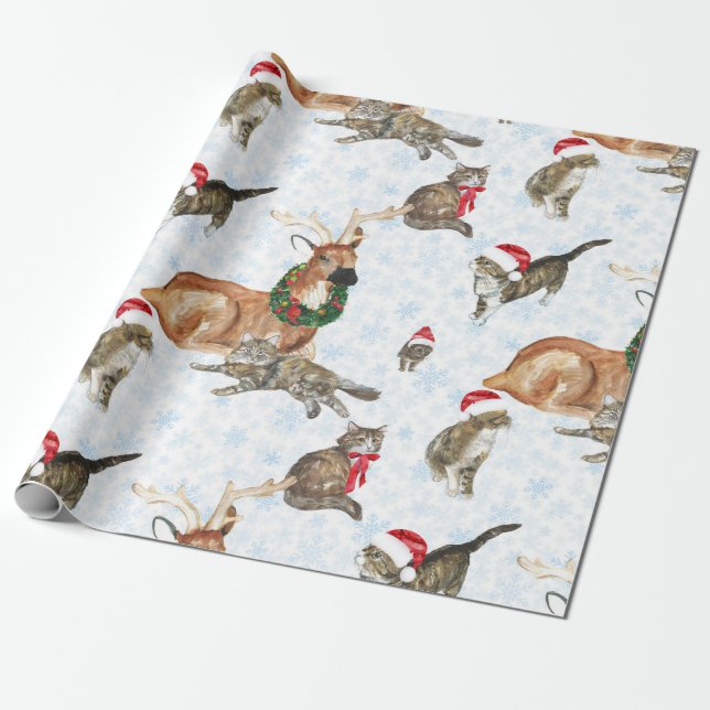 Papier Cadeau Rennes et chats (Déroulé)