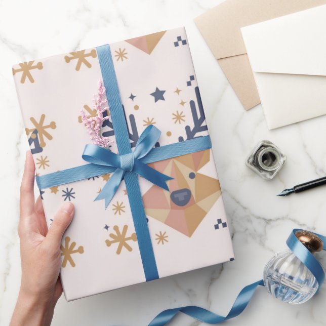 Papier Cadeau Rennes géométriques et étoiles (Cadeaux)