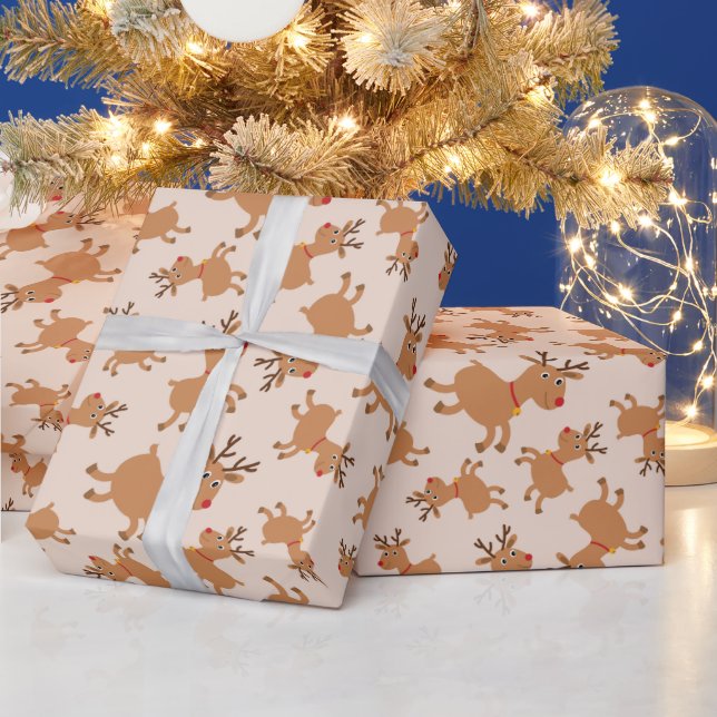 Papier Cadeau Rennes mignonnes aux foulards rouges de fête Noël (Vacances)