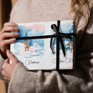 Papier Cadeau Rennes mignons dans un paysage enneigé 