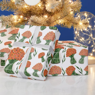 Papier Cadeau Renoncule italienne aquarelle orange