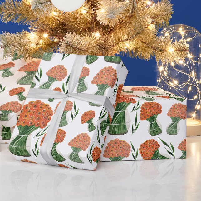 Papier Cadeau Renoncule italienne aquarelle orange (Vacances)