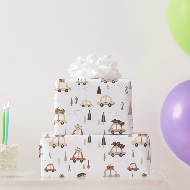 Papier Cadeau Rentrer en voiture pour motif de noël (Cadeaux de fête)