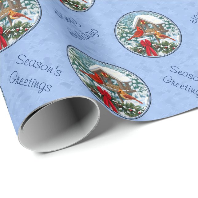 Papier Cadeau Repas de Noël des cardinaux bleu (Coin rond)