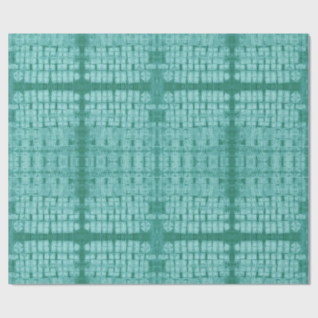 Papier Cadeau Répétition de Shibori Brodé Sarcelle (Plat)