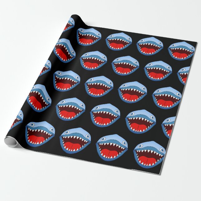 Papier Cadeau Requin Blanc Minuscule Drôle Dents Aiguisées  (Déroulé)